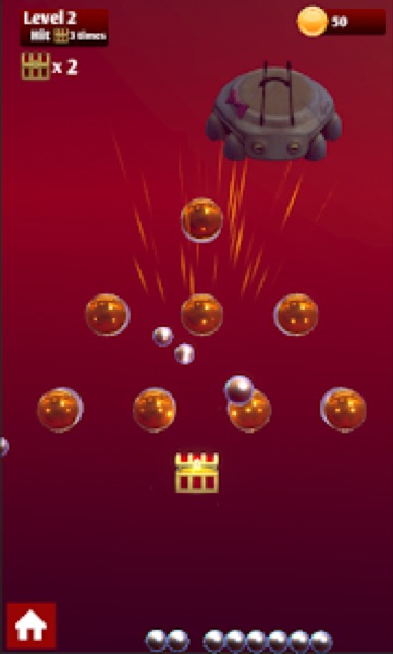 Treasure Drop gameplay with falling balls, pegs, and treasure chests